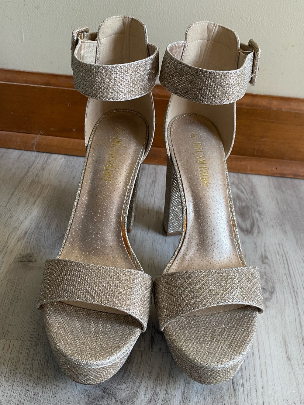 Dream Pairs Metallic Gold Ankle Strap Platform Sandals
